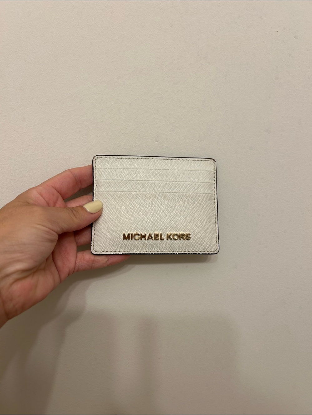 Michael Kors White Leather Card Case with Gold Logo